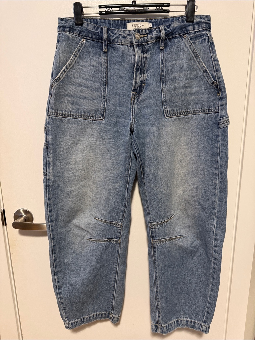 Hidden Barrel-cut, Cropped Women's Carpenter Jeans in Light Blue